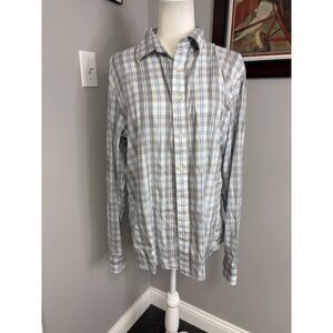 Faherty Brand Movement Shirt Mens Large Gray Blue Plaid Button Down MWC0081
